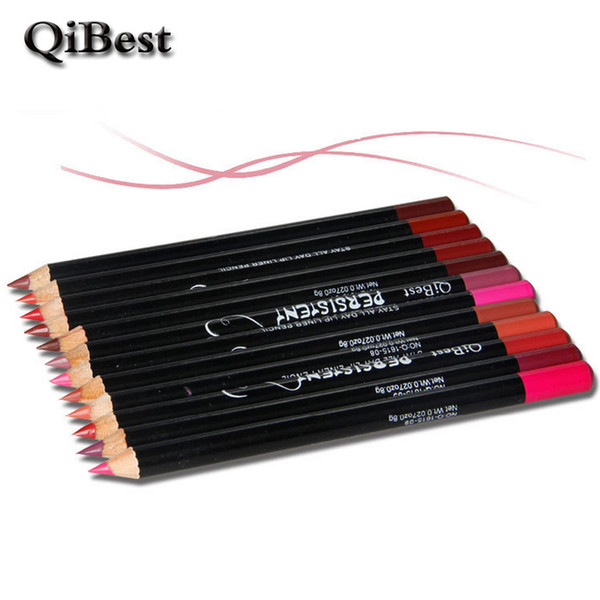 Wholesale-Brand Qibest Lip Liner 12pcs/lot Lip Pencil Matte Lip Pencil Waterproof Lipliner Lot Soft Smooth Retro Red/Pink Nude Makeup Set