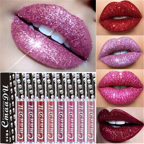 New CMAADU Sexy Glitter Liquid Lipstick Shimmer Diamond Lipgloss Waterproof Long Lasting Metallic Matte Lip Gloss Red Lips Makeup