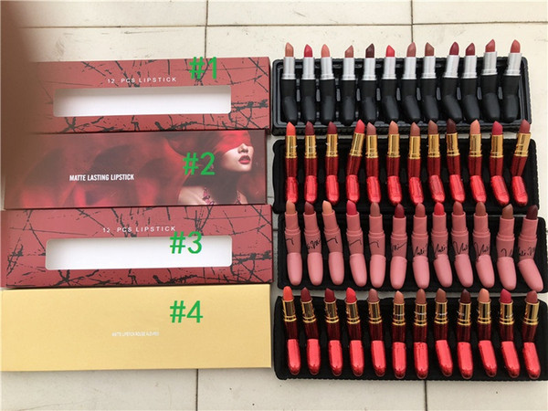 dropship lipstick Set matte 12colors lipstick red gold edtion nude red lipstick 4 styles in stock