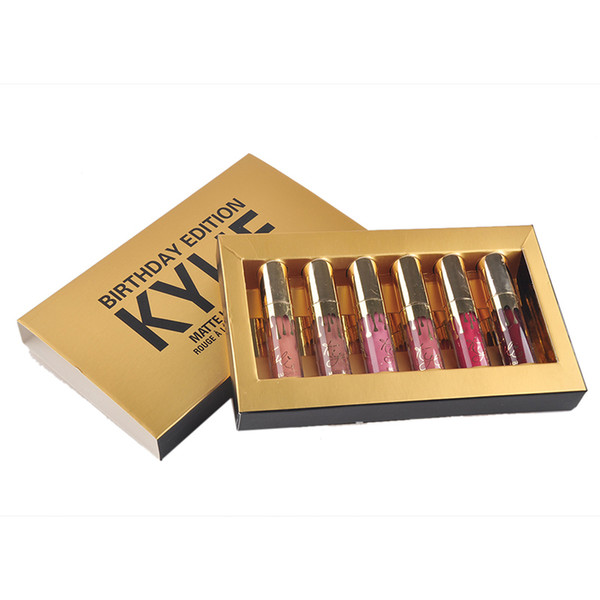 Jenner Cosmetics Matte Liquid Lipstick Mini Kit Lip Birthday Edition Limited With the Golden Box 6pcs/set Lip Gloss