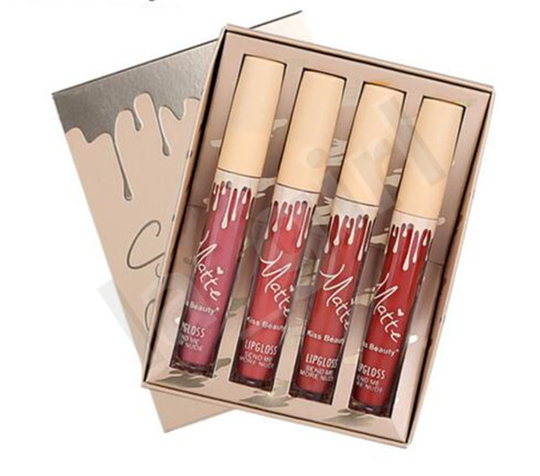 High Quality Waterproof Matte Lip Gloss Velvet Moisturizing Matte Liquid Lipstick Lip Gloss 4pcs/Set Cosmetic Lip Kit Makeup