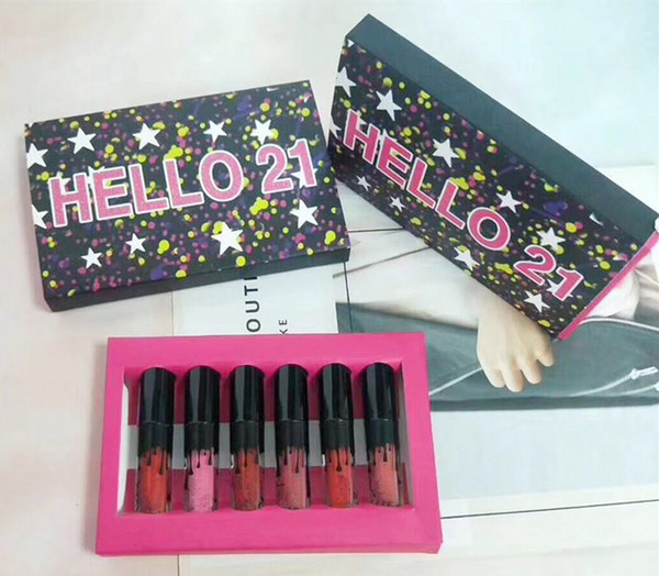 In stock HELLO 21 lip gloss 6colors Birthday Makeup Matte Lipstick Limited Edition Birthday Collection Hello 21 Kit lipsticks Lipgloss set