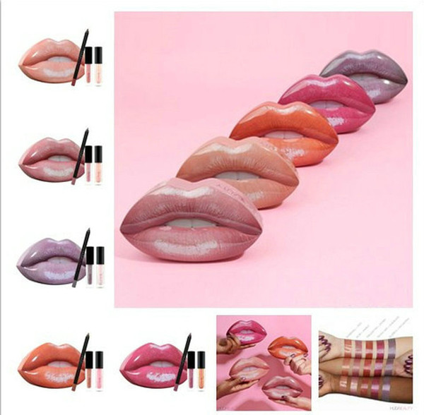 Hot Sale Stock Beauty Strobes Lip Gloss Set 5 Colors Tin Box Liquid Lipstick+Lip Contour Liner Pencil Collection Matte Lipgloss Kit Free