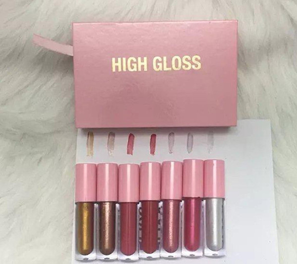 Dropshipping Newest Hot Makeup 2018 Christmas edition 7pcs/set High Gloss 7colors Lip Gloss Liquid lipstick Pink Set