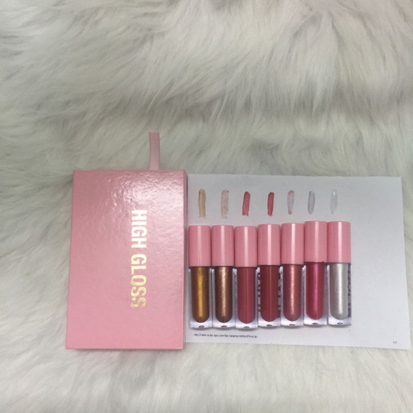 Newest Lip Makeup Christmas Edition 7pcs/set High Gloss 7 Colors Lip Gloss Liquid Lipstick Pink Set Dhl Free Shipping