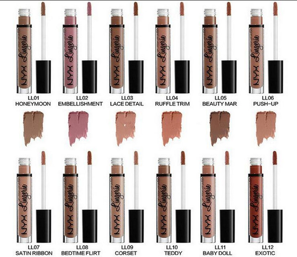 NYX lip lingerie liquid Matte Lip Cream Lipstick 12 colors Charming Long-lasting Brand Makeup Lipsticks Lip Gloss free shipping