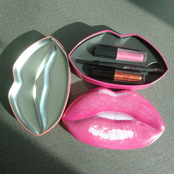 HB Beauty Mini Lipstick Lip Liner 3pcs a set Lip Shape Big Mouth Metal Box Lipgloss Free Shipping