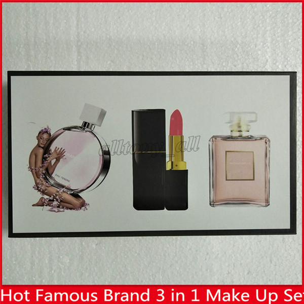 HOT Famous Brand makeup sets perfume and lipsticks 3 in 1 with box with epacket shipping