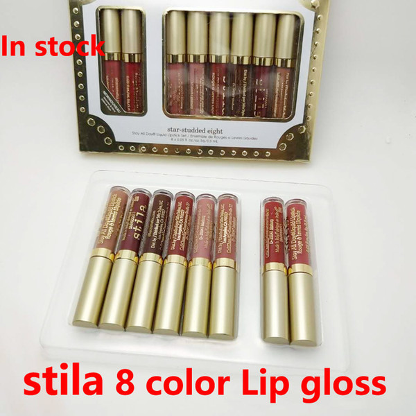 In stock! Hot Stila Star holiday Limited Matte lipstick kit Long Lasting Lip Gloss Makeup Professional Liptstick 8pcs/set DHL free shipping