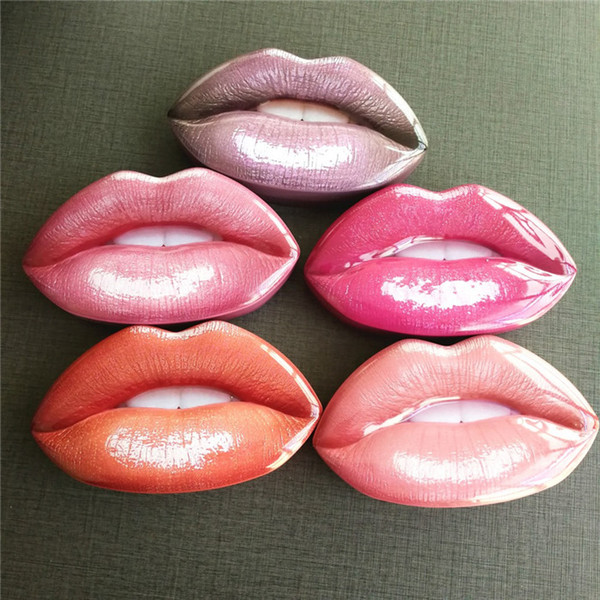 Beauty Mini Lipstick Lip Liner 3pcs a set Lip Shape 4 Colors Big Mouth Metal Box Lipgloss 5sets