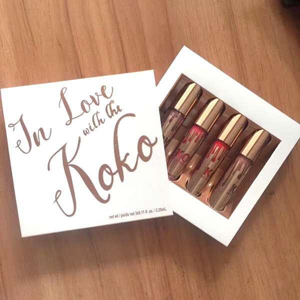 Free Shipping ePacket !! HOT new makeup Jenner Cosmetics IN LOVE WITH THE KOKO liquid lip kollection matte liquid lipstick set 4pcs / box