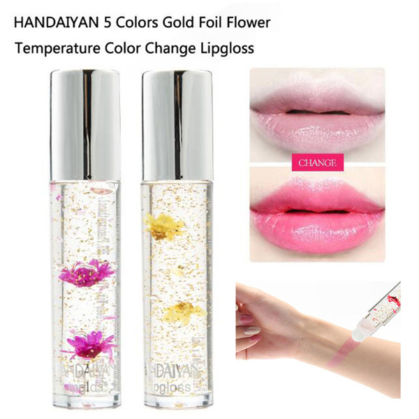 New arrived 5 colors handaiyan lip gloss gold foil flower tempered color change lipstick Moisturizer Clear Lips Plumper Makeup