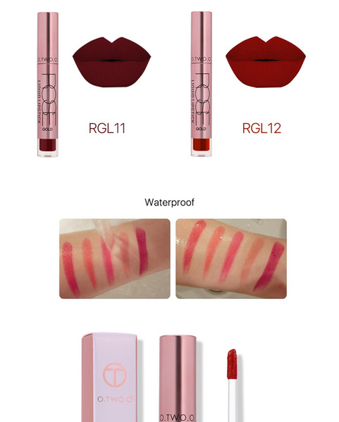 O.TWO.O 6colors Best Sale Hot Cosmetics Makeup Lip Gloss Long Lasting Waterproof Easy to Wear Matte Lipstick