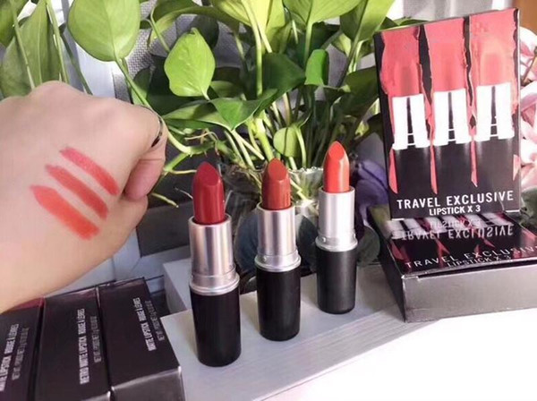 NEW Hot Brand Makeup 3pcs/set Travel Exclusive Lipstick X 3 SET 3colos Matte Lipstick kit Ruby WOO Red colors DHL shipping