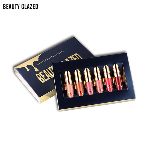 Promotion!New brand makeup BEAUTY GLAZED Matte Lipstick Waterproof Lip Stick Lipgloss 6pcs/Set High-quality DHL Free shipping+GIFT