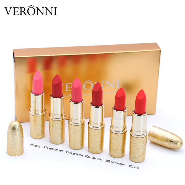 New hot VERONNI 6 color 6 snowflake bullets matte lipstick set light moisturizing lasting color makeup AB free shipping