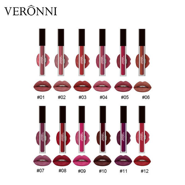 The new best selling VERONNI non-stick cup lip gloss matte square tube lip gloss lasting 12 colors free shipping