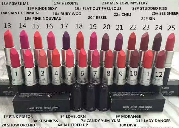 Makeup M Brand Matte Lipstick Batom Fosco Rouge Lipstick 3g with english name 25 Different Colors