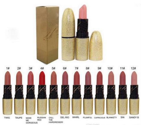 High quality! Fast Shipping! New Arrivals Hot Brand make up gold collection matte lipstick 12 color mix color