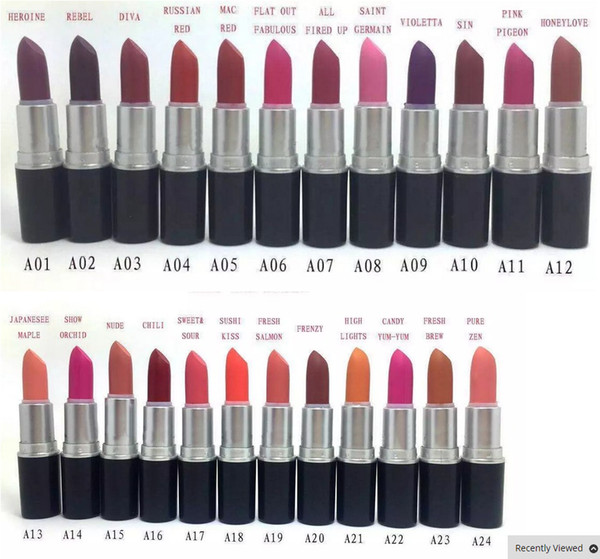 Free Shipping Hot Professional wholesale and retail makeup Factory Outlet new 24 colors 3g matte lipstick mix color