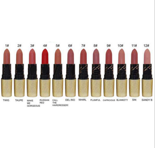 High quality! Free Fast Shipping! New makeup gold collection matte lipstick 12 color random mix color