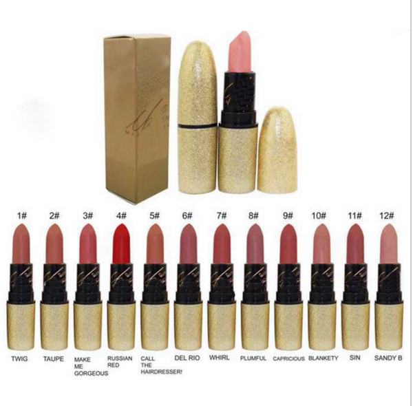 Free Shipping!High quality! New make up gold collection matte lipstick 12 color random mix color +gift