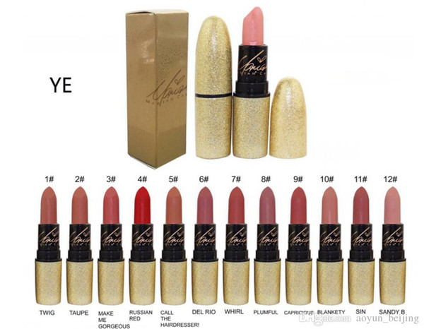 Free Shipping!High quality! New Arrivals make up gold collection matte lipstick mix 12 color random mix color