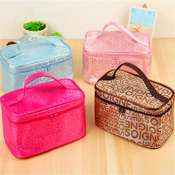 4 Colors Letter Makeup Bags Cases Fashion Square Waterproof Makeup Bags Beauty Case Pink Blue Red Brown With High Quality Free Shipping