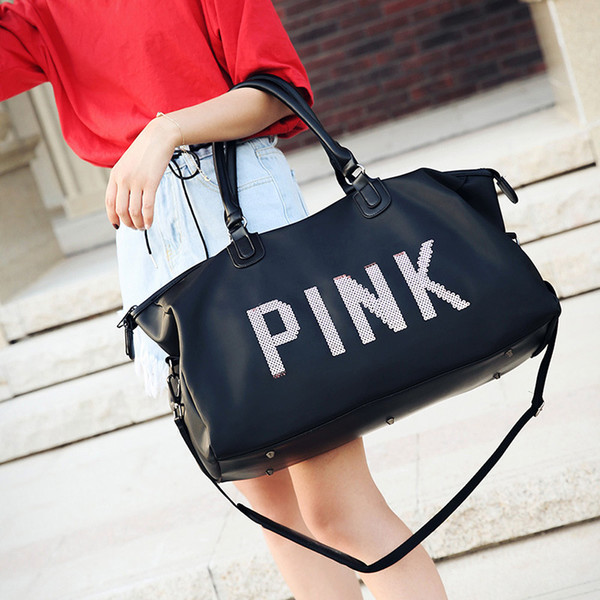 Fashion Women Pink Letter Handbag Shoulder Bags Ladies Girls Large Capacity Travel Waterproof Duffle Beach Shoulder Bags Tote