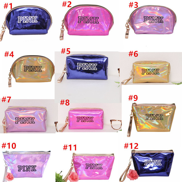 Fashion PINK Laser Cosmetic Bag 2018 Waterproof Makeup Bags Women Laser Ladies Cosmetics Organizer Pink Makeup Bag Free Ship DHL