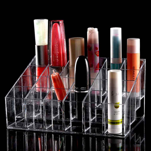 24 Trapezoid Clear Makeup Display Lipstick Stand Case Cosmetic Organizer Case Lipstick Holder Display Stand Clear Acrylic