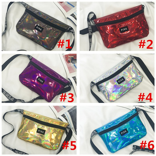 Pink letter Laser Waist Bag LOVE PINK Rainbow Hologram Shiny Fanny Pack PACKS Translucent Waterproof Beach Bags Women Crossbody Shoulder Bag