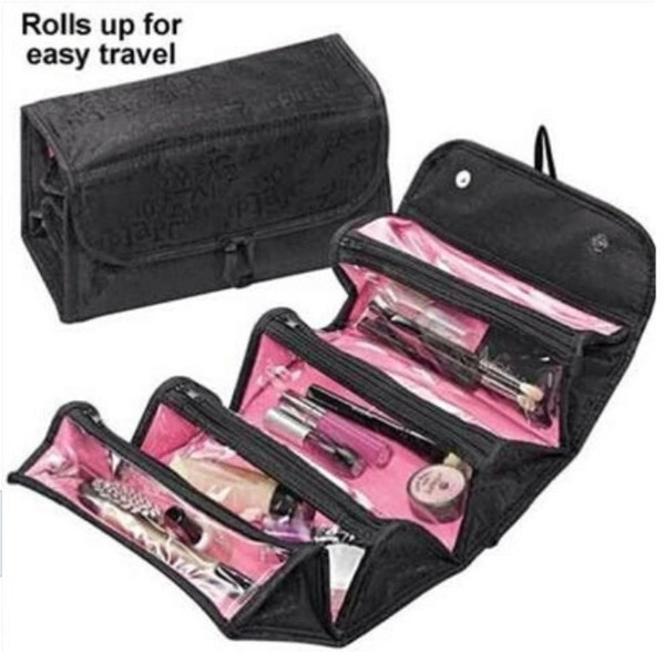 Hot Sale ROLL-N-GO Make Up Cosmetic Bag Case Cases Women Makeup Bag Hanging Toiletries Travel Kit Jewelry Organizer Cosmetic Case Foldable