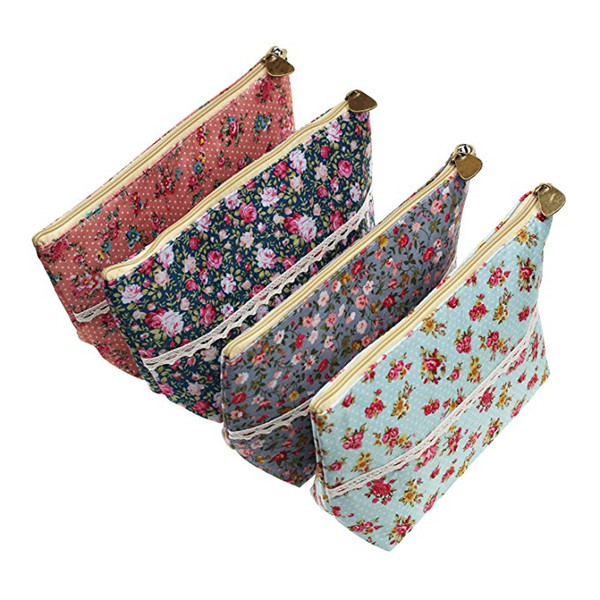 Assorted Large Capacity Flower Floral Pen Holder Stationery Pencil Pouch Travelling Multi-functional Cosmetic Bags