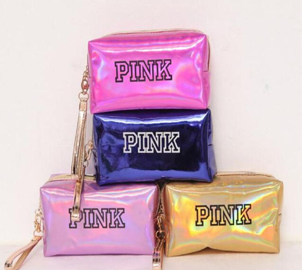 Fashion Brand Cosmetic Bags 2018 New Makeup Case pink rectangle bag Women Travel cosmetic famous brand Wash gargle laser vs bag