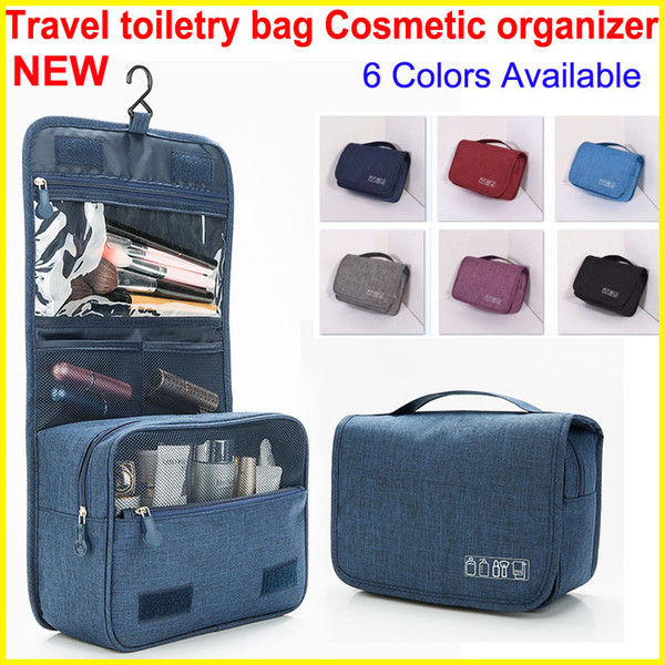 2018 Style Cosmetic Organizer bag with Hook Portable Travel bag Hanging Toiletry Bags Wash Waterproof Large Capacity Makeup Bags 6 Colors