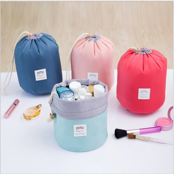 Mix 6 colors New Korean elegant large capacity Barrel Shaped Nylon Wash Organizer Storage Travel Dresser Pouch Cosmetic Makeup Bag For Women