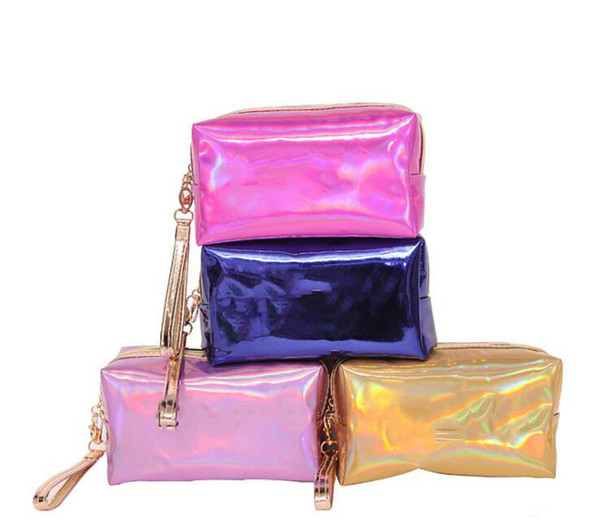 Bestselling PINK color Laser Cosmetic Bag 18*8*10.5cm Waterproof Makeup Bags Women Laser Flash Diamond Leather Bags Kids Purse