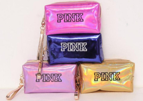 PINK Laser Cosmetic Bag Waterproof Makeup Bags 11 Styles Women Laser Flash Diamond Leather Bags 2018