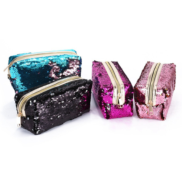 Sequins Glitter Women Makeup Case Travel Organizer Cosmetic Bags Zipper Mermaid Party Clutch Purse Large Storage Pouch