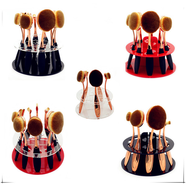 10pcs Toothbrush Oval Makeup Brushes Display Holder Stand Storage Organizer Brush Drying Rack Round Acrylic Cosmetic Organizer Tools