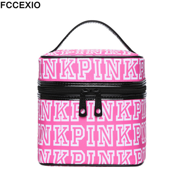 FCCEXIO Women NEW Fashion Love PINK Make Up Bag Women's Large Capacity Handbag Printing Letter Bag Cosmetic Bags & Cases Y181122