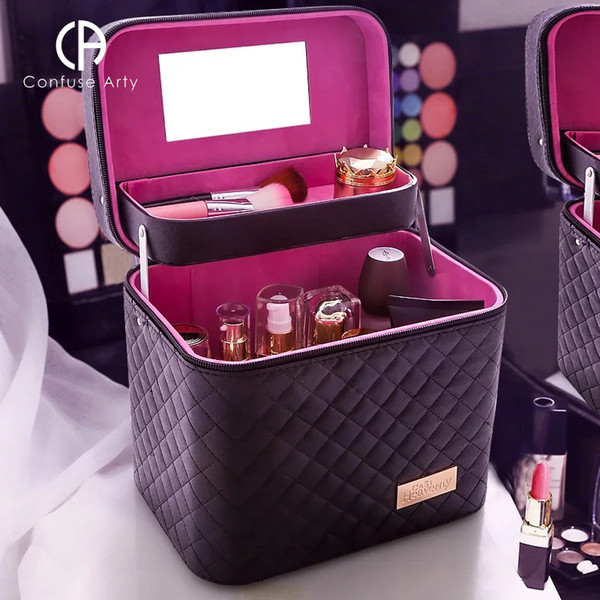 Women Waterproof Cosmetic Bag Jewelry Storage Box Travel Beauty Kits Organizer Suitcase Portable Makeup Case