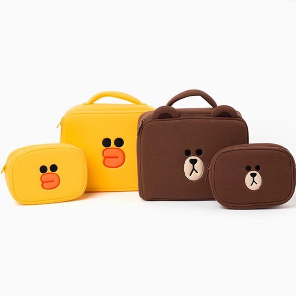 New Hot Brown Bear cosmetic bag set yellow duck Makeup Bags set Travel Make up Case Beauty Pouch Toiletry Bag Pink Bath Storage 1big+1small