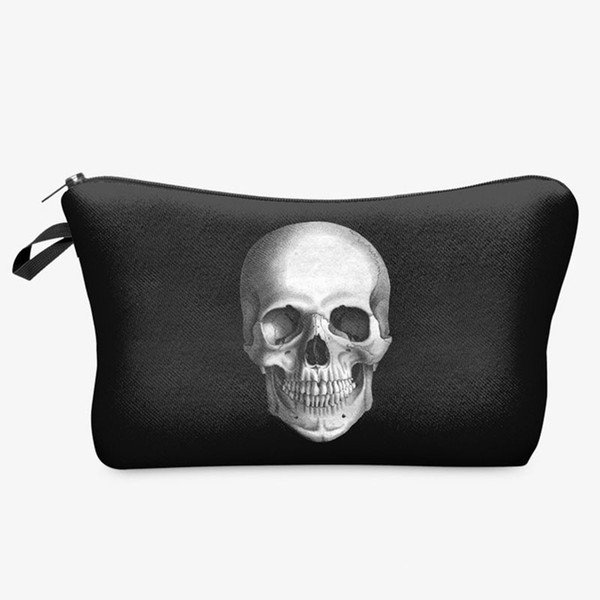 SF High Quality 2017 New Skull 3D Printed Black Cool Cosmetic Bags Makeup Storage Bag Black Skeleton Make up Brushes Case