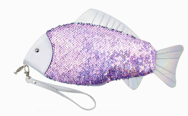 Dropshipping Women Fish-Shaped Sequin Clutch Bag Girl Fashion Sequin Coin Purse Pen Pencil Bags Mermaid Glitter Handbag Wallet Purse