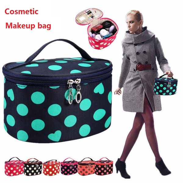 Makeup Bag Cosmetic Container Case Pouch Portable Organizer Holder Dots Heats Travel Makeup Organizer Case With Mirror H086