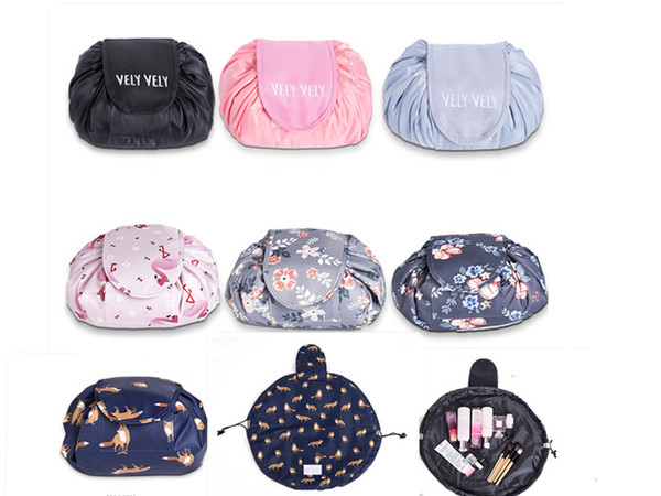 Lazy Vely Vely Portability Magic Travel Pouch Cosmetic Bag 7 Styles Portable Drawstring Large Capacity Makeup Organizer Storage Bags