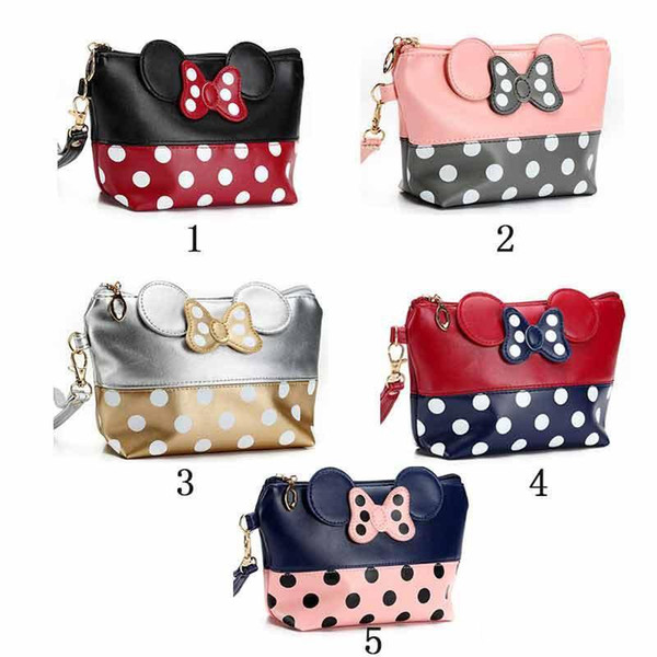 Hot sell Mouse cute clutch bag bowknot makeup bag cosmetic bag for travel makeup organizer and toiletry use