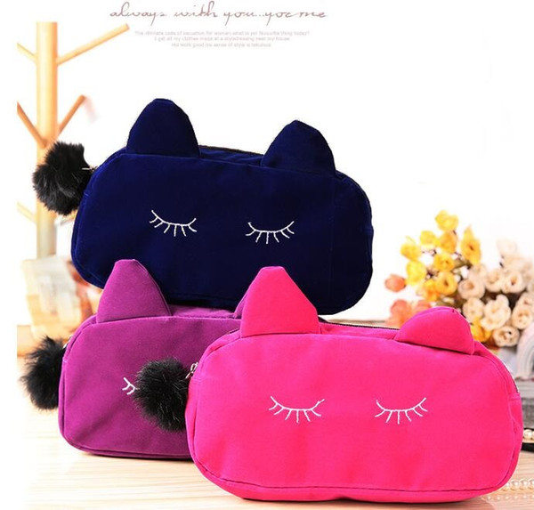 Hot sale Cute Portable Cartoon Cat Coin Storage Case Travel Makeup Flannel Pouch Cosmetic Bag Korean and Japan Style